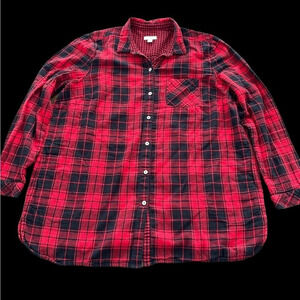 J Jill Womens Large‎ Red Plaid Button Up Shirt Check Pockets lightweight Shacket